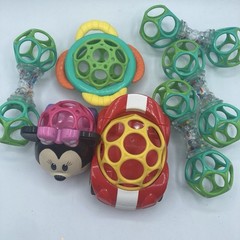 Oball O-Balls LOT B 7 Barbells Red Car Minnie Mouse Vehicle Baby Infant Toys EUC