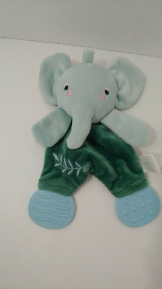 Manhattan toy plush green elephant lovey blue teether feet security blanket toy