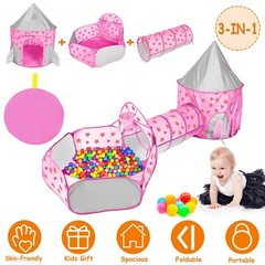 3 in 1 Kids Toddler Crawl Tunnel Play House Tent Ball Pit In/Outdoor Portable