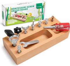 Montessori Busy Board for Toddlers 3-5 Years, Wooden Screwdriver Activity Board