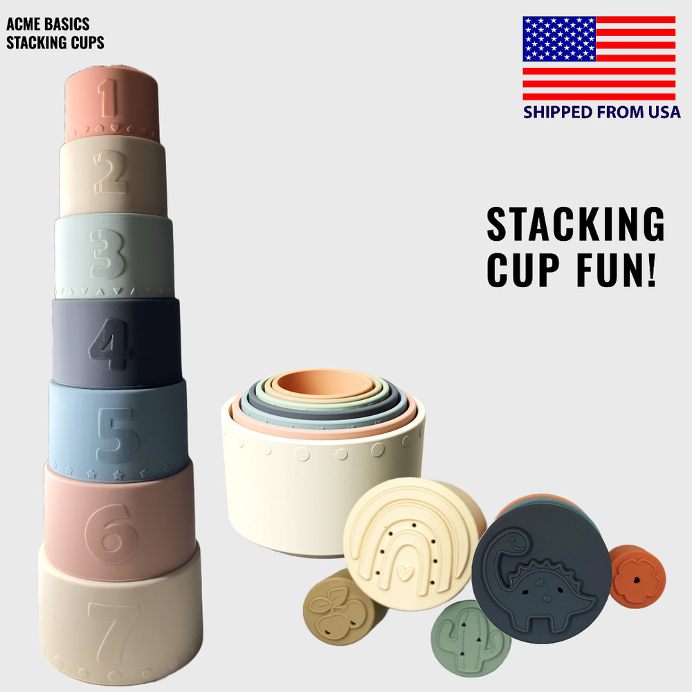 Moonkie Stacking Cups Toy, Fun Educational Baby Toys Silicone Soft Teething Toys