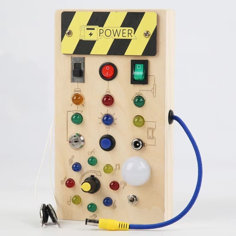 Montessori Busy Board Wooden Switch Toy Lights 7″/18cm Toddler Learning