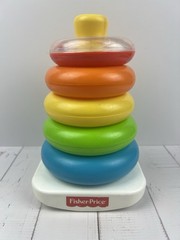FISHER PRICE Rock-A-Stack 2004 Stacker Top Rattle 5 Colorful Rings Classic Toy
