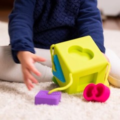Silver Shape Sorting Cube with Silicone Shapes for Tactile Learning 10 Months+