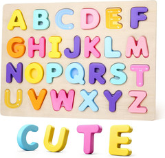 Alphabet Puzzles Wooden for Toddlers, ABC Montessori Toys | Vibrant Solid Wood
