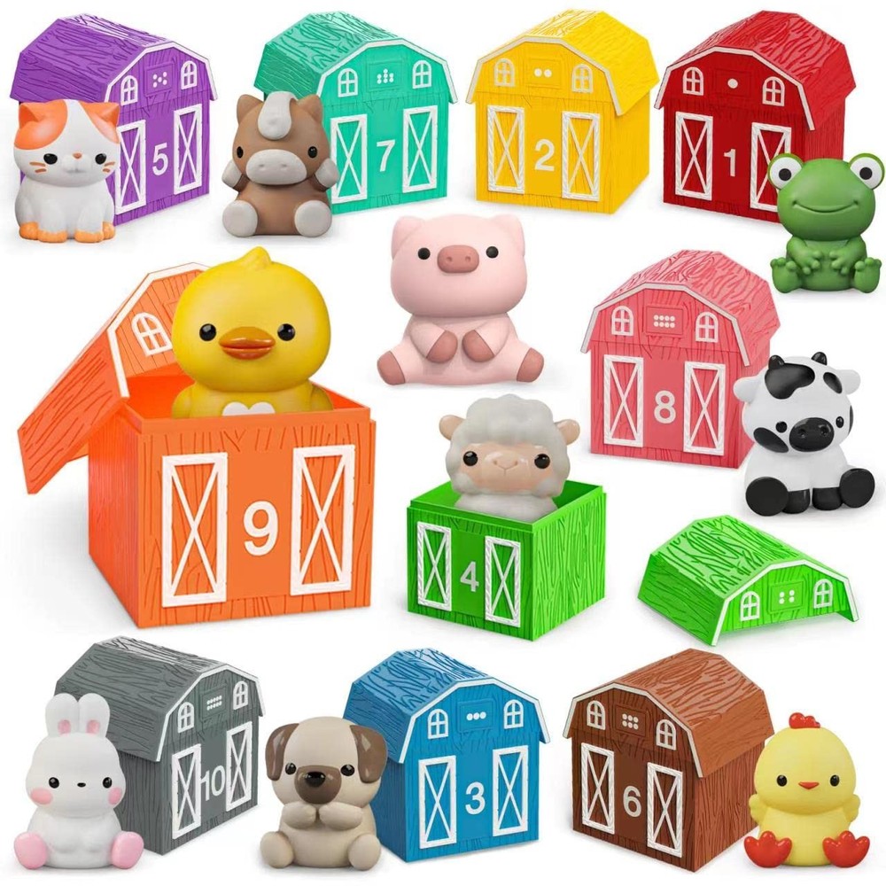 Montessori Farm Animal Toys for Toddlers 1-3 Counting Sorting Set