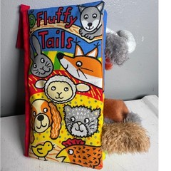 Jellycat Fluffy Tails Soft Cloth Book Sensory Infant Toy Multi-Color Animals