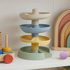 Silicone Ball Drop Tower Toy for Toddlers, 4-Tier Rolling Ramp Track with Woo…