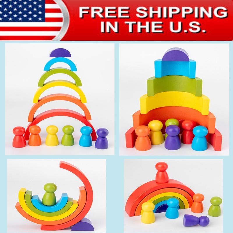 Wooden Rainbow Stacker Toy | Montessori Educational Gift for Toddlers