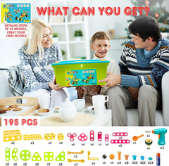 195 PCS Construction Building Blocks Building Sets Kids Toys with Storage Box
