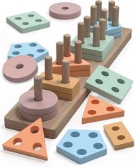 Montessori Shape Sorter Set – 20 Colorful Wooden Blocks for Educational Play