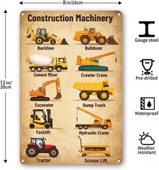 Construction Decor for Boys Room, 10 Educational Construction Vehicles Metal …