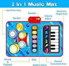 2-in-1 Musical Mat Toddler Toy – Piano Drum Baby Play Mat Infant Music Toy BLUE