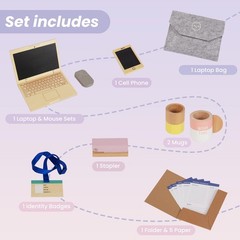 Wooden Pretend Play Home Office Set for ,10Pcs Office Playset with Wooden Lap…
