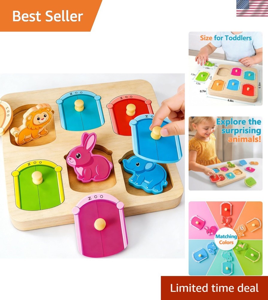 Wooden Animal Peg Puzzle : Baby Puzzles 12-18 , Montessori Baby Toys for 1 O…