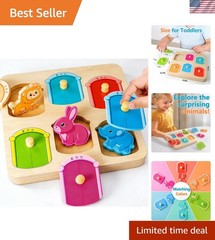 Wooden Animal Peg Puzzle : Baby Puzzles 12-18 , Montessori Baby Toys for 1 O…