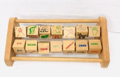 Vintage Wooden Blocks 4 Sides Matching Educational Worlds Children Learning Toys