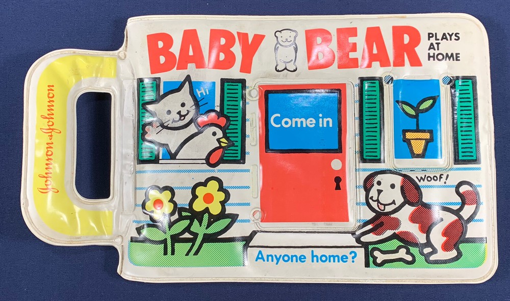 Vintage Johnson & Johnson Baby Bear Plays At Home Vinyl Book Bath 1982 Used