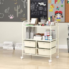 12-Drawer Rolling Storage Cart with Removable Drawers and Lockable Wheels-Beige