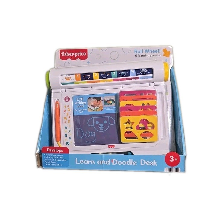 Fisher-Price Learn N Doodle Desk 6 Learning Panels Pretend Play Numbers Shapes