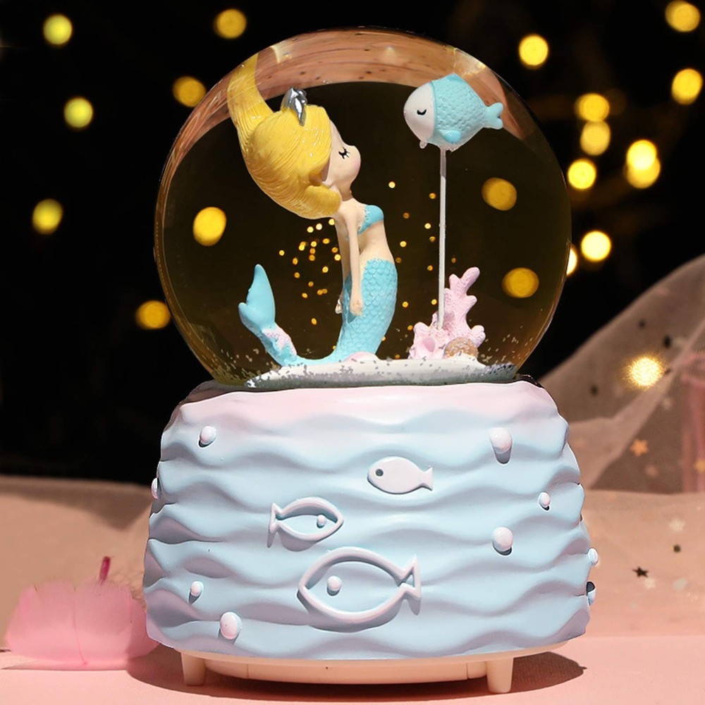 Mermaid Snow Globes,Snowglobes Music Box with Lights, Mermaid Musical Snow Gl…