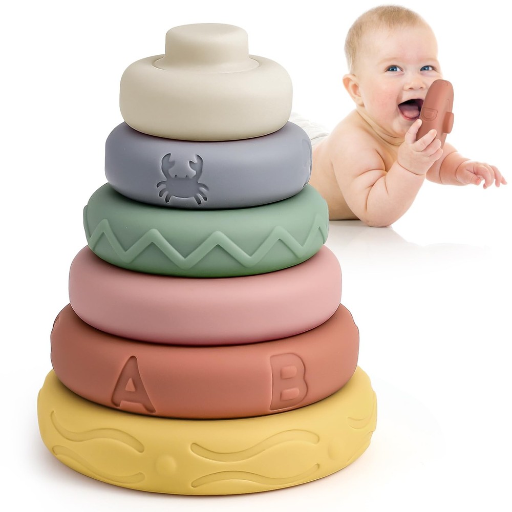 6 Pcs Stacking & Nesting Circle Toy 4.7″,Soft Building Rings Stacker & Teethe…