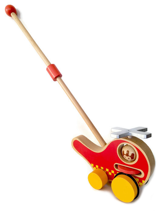 Natural Wood Helicopter Push Toy, Classic Fun for Young Children and Toddlers