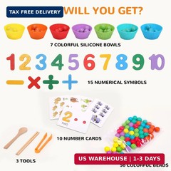 Wooden Peg Board Bead Game, Montessori Arithmetic Math Toy Set with Beads, Chops