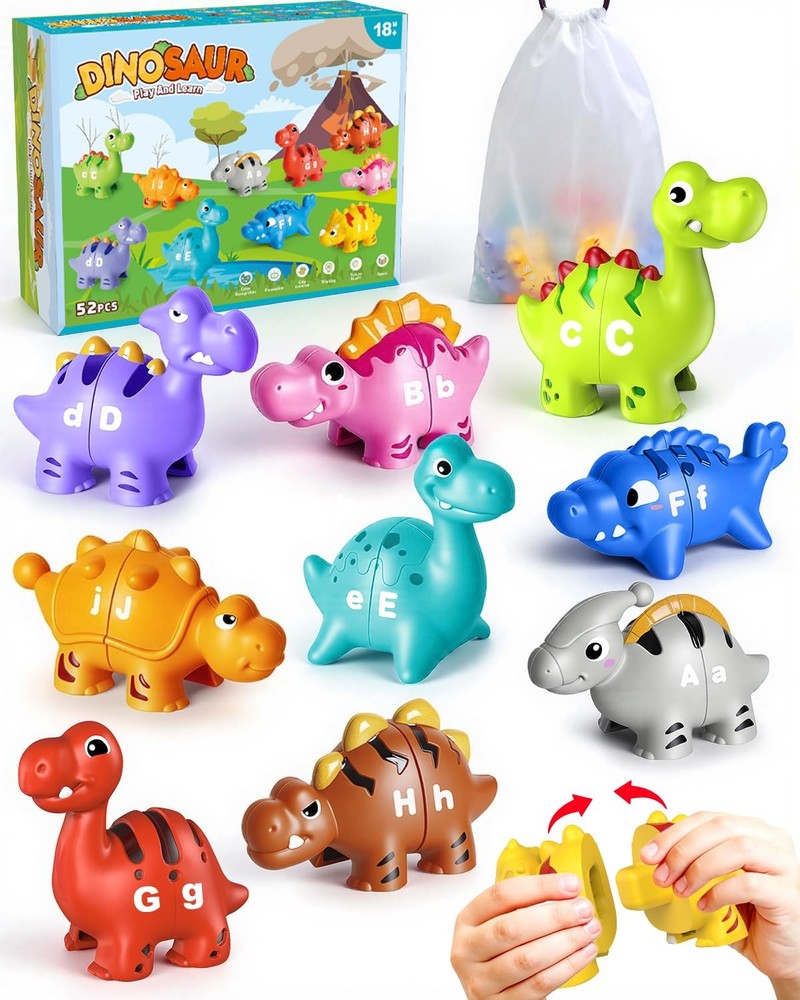 52 PCS Dinosaur Alphabet Learning Toys for Toddlers Kids 3-5, 10 Different Di…