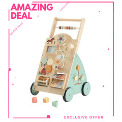 Wooden Baby Push Walker Montessori Activity Toy Adjustable Speed Silent Wheels