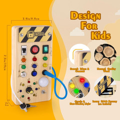 Montessori Wooden Busy Board with 8 LED Light Switches for 1+ Year Old