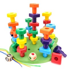 Jumbo Stacking Shapes Pegboard Set for with 18 Pegs, 2 Wooden Dice, Lacing St…