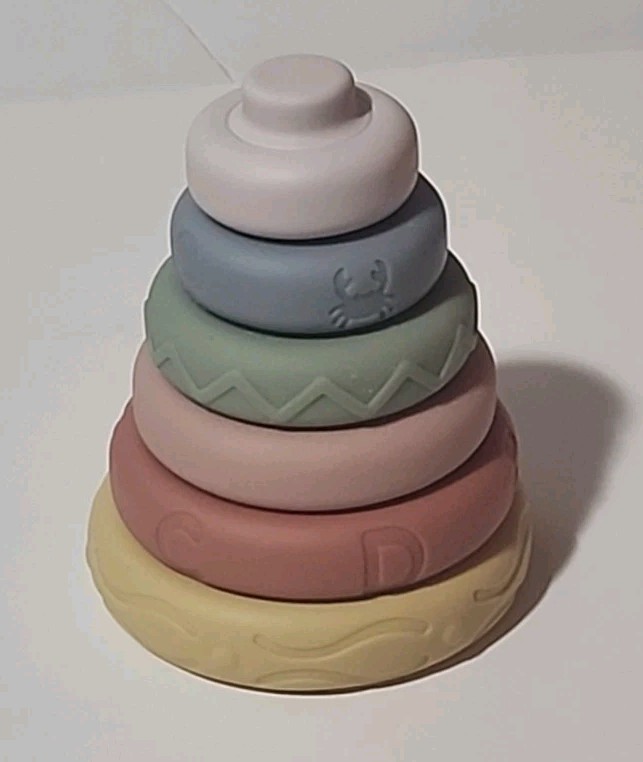 Silicone Stacking Rings Baby Sensory Learning Toy Six Colorful Textured Designs