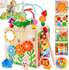 KMTJT Wooden Activity Cube Toddler Toys 12-18 Months, 7-In-1 Montessori Learning