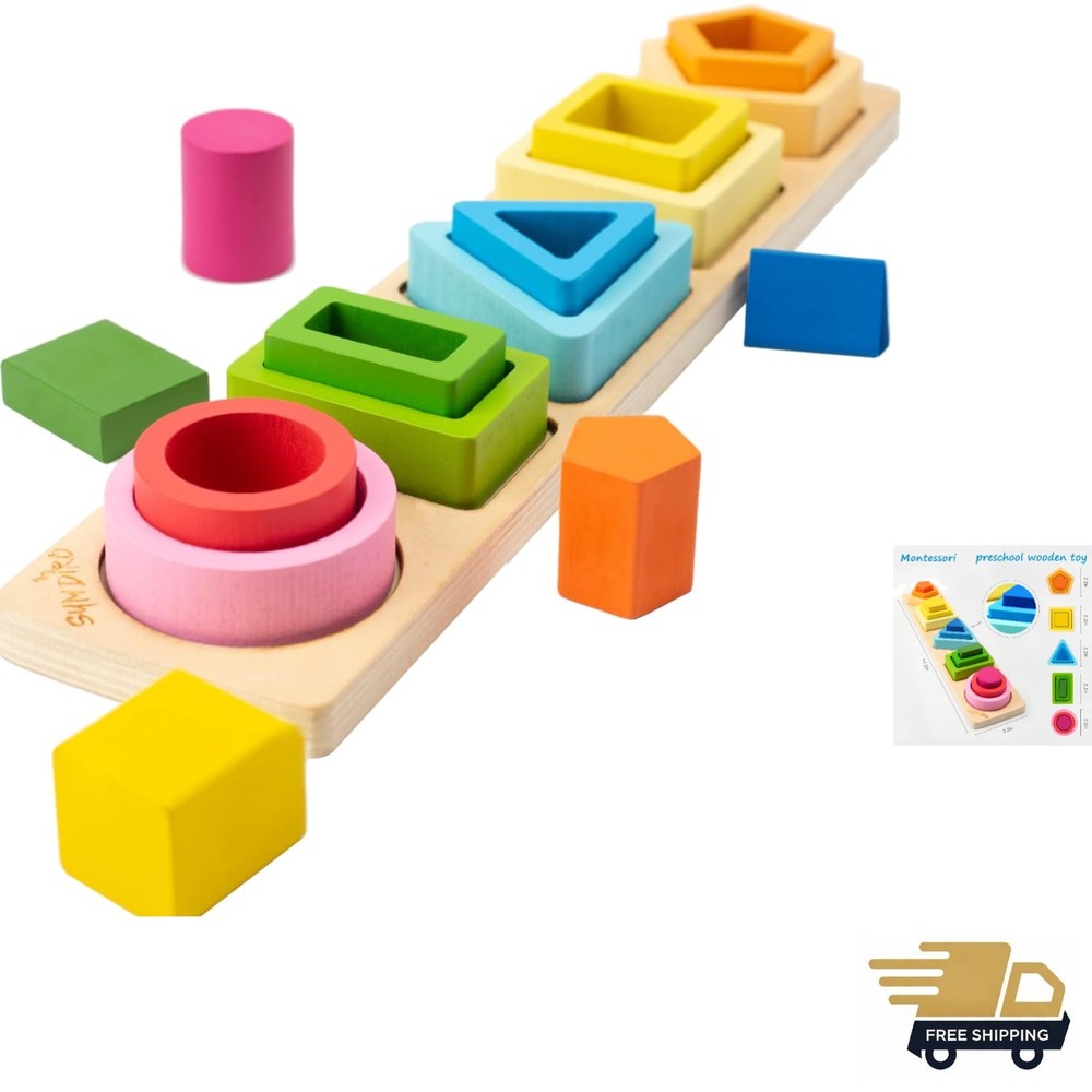 Wooden Montessori Sorting Stacking Toy 20 Pieces Educational Fine Motor Skill