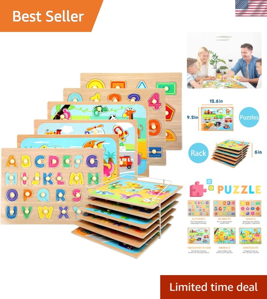 Classic 6-Piece Wooden Knob Puzzle Set for Toddlers – Strong Educational Focus