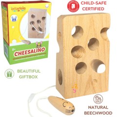 Montessori Wooden Cheese Lacing Activity Toy for Baby & Toddler