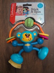 Infantino Stick & Spin High Chair Pal Toy Monkey 6+ Months Suction Activity