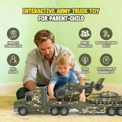 Toddler Toys for 3 4 5 6 Year Old Boys – 27″ Large Semi Army Truck Toy with Tank