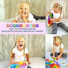 Montessori Wooden Puzzle Problem Solver Play Kit for Toddlers Pattern Blocks 3+