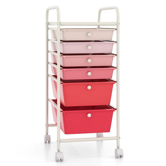 6 Drawers Rolling Storage Cart Organizer-Pink – Color: Pink