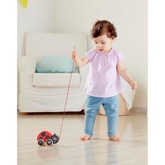 Pull Along Ladybug Toy Encourages Crawling Walking Cheerful Design Sturdy Wheels