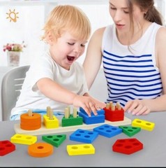 Wooden Educational Toy Sorting By Color Shape Stacking Puzzle 3+ Toddler
