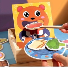 Feeding Game Toy Wood Cute Bear Spoon Motor Skills.Colorful Fruits & Veggies