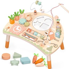 Activity Table for 1+ Year Old, 9-in-1 Montessori Wooden Sensory Play Table w…