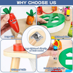 Activity Table for 1+ Year Old Girls Boys, 7-In-1 Wooden Montessori Toys, Activi
