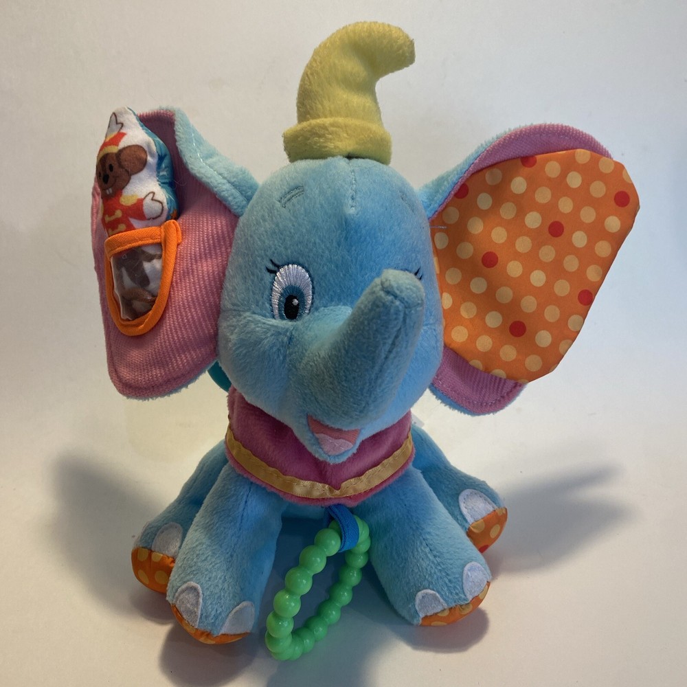 Disney Baby DUMBO Activity Toy Crinkly Rattle Hanging Clip Blue Elephant Plush