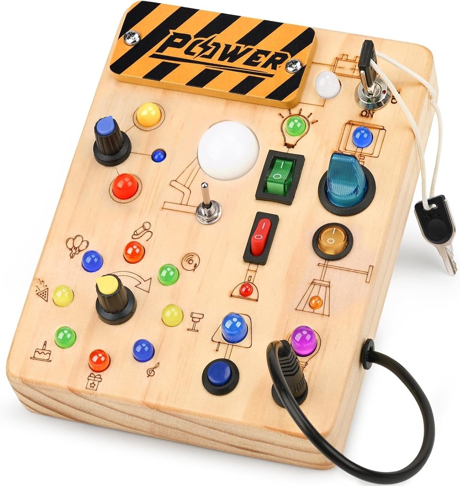 Montessori Busy Board with 19 LED Switches – Sensory Travel Toy for Toddlers