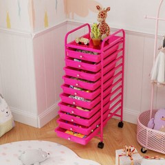 10 Drawer Rolling Storage Cart Organizer with 4 Universal Casters-Pink – Color: