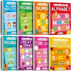 8pc Magic Grooved Handwriting Practice Books Reusable Kids Tracing Workbook Set